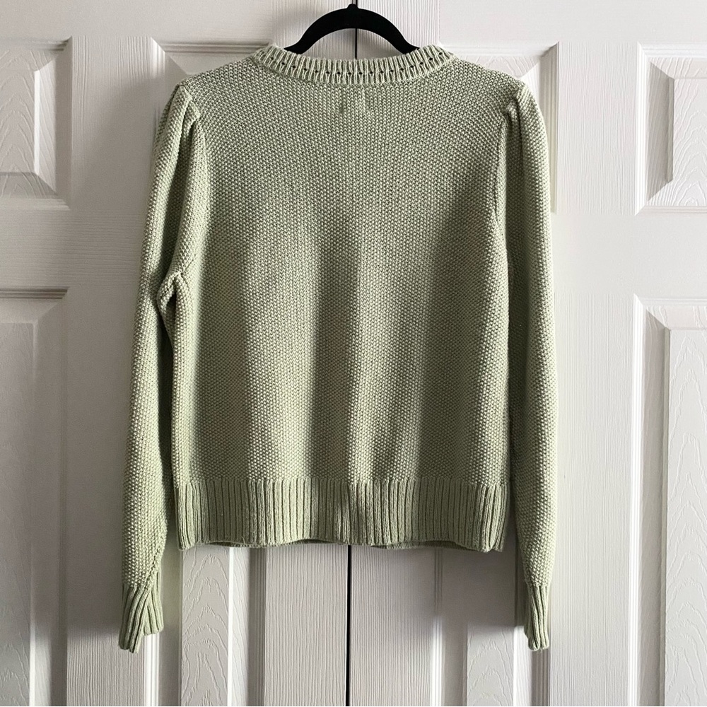 JOIE FLORAL EMBROIDERED BUTTON UP CARDIGAN SWEATER COTTAGECORE BOHO Sage Green M - Picture 2 of 3